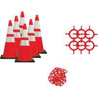 Ensemble de c&ocirc;nes de signalisation et chaînes, 28", Orange, Bande(s) r&eacute;fl&eacute;chissante(s) 4" & 6" Les Fournitures Industrielles Méga