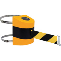 Support de poteau de barri&egrave;re Tensabarrier avec courroie, Plastique, Fixation par pince, 24', Ruban Noir et jaune Les Fournitures Industrielles Méga