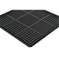 Cushion-Ease&reg; 550 Interlocking Anti-Fatigue Mat, Slotted, 3' x 3' x 3/4", Black, Rubber Les Fournitures Industrielles Méga