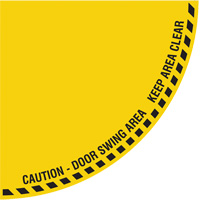 "Caution" Quarter Circle Swing Door Floor Sign, Adhesive, English with Pictogram Les Fournitures Industrielles Méga