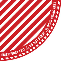 "Emergency Exit" Quarter Circle Swing Door Floor Sign, Adhesive, English with Pictogram Les Fournitures Industrielles Méga