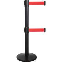 Dual Belt Crowd Control Barrier, Steel, 35" H, Red Tape, 7' Tape Length Les Fournitures Industrielles Méga