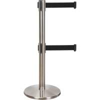 Dual Belt Crowd Control Barrier, Steel, 35" H, Black Tape, 7' Tape Length Les Fournitures Industrielles Méga