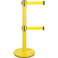 Dual Belt Crowd Control Barrier, Steel, 35" H, Yellow Tape, 7' Tape Length Les Fournitures Industrielles Méga