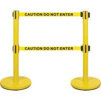 Dual Belt Crowd Control Barrier, Steel, 35" H, Yellow Tape, 7' Tape Length Les Fournitures Industrielles Méga
