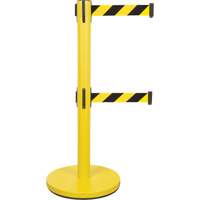Dual Belt Crowd Control Barrier, Steel, 35" H, Black/Yellow Tape, 7' Tape Length Les Fournitures Industrielles Méga