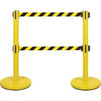 Dual Belt Crowd Control Barrier, Steel, 35" H, Black/Yellow Tape, 7' Tape Length Les Fournitures Industrielles Méga