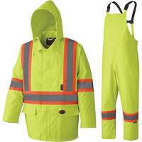5609 210D Waterproof Rain Suit, Polyester/PVC, X-Small, High Visibility Lime-Yellow Les Fournitures Industrielles Méga