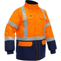 Manteau pour le froid extr&ecirc;me avec bas bleu marin et X au dos Bisley, Polyester, Orange haute visibilit&eacute;, Petit Les Fournitures Industrielles Méga