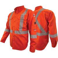 Chandail de travail &agrave; manches longues ignifuge et r&eacute;sistant &agrave; l'arc &eacute;lectrique avec bandes de 2" Atlas Guardian, T-petit, Orange haute visibilit&eacute; Les Fournitures Industrielles Méga