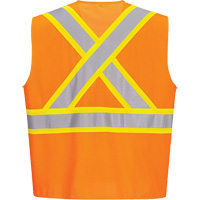 Contrast-Striped Safety Vest, High Visibility Orange, Small, Polyester Les Fournitures Industrielles Méga