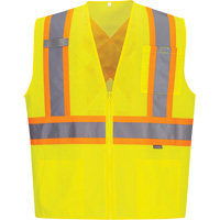 Contrast-Striped Safety Vest, High Visibility Lime-Yellow, Small, Polyester Les Fournitures Industrielles Méga