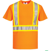 Contrast-Striped Safety T-Shirt, Polyester, Small, High Visibility Orange Les Fournitures Industrielles Méga