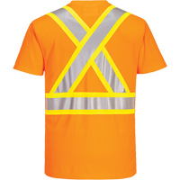 Contrast-Striped Safety T-Shirt, Polyester, Small, High Visibility Orange Les Fournitures Industrielles Méga