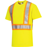 Contrast-Striped Safety T-Shirt, Polyester, Small, High Visibility Lime-Yellow Les Fournitures Industrielles Méga