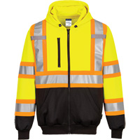 Chandail de s&eacute;curit&eacute; &agrave; capuchon avec bandes contrastantes, Petit, Noir/Jaune lime haute visibilit&eacute; Les Fournitures Industrielles Méga