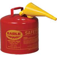 Safety Can for Flammables with Funnel, Type I, Galvanized Steel, 5 US gal., Red, FM Approved/UL/ULC Listed Les Fournitures Industrielles Méga