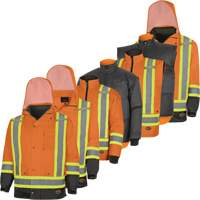 Parka de s&eacute;curit&eacute; d'hiver imperm&eacute;able 7-en-1 5056 Pioneer Yukon, Polyester, Noir/Orange haute visibilit&eacute;, T-petit Les Fournitures Industrielles Méga