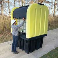 Palette anti-d&eacute;versement jaune &agrave; couvercle rigide roulant, 65" lo x 65" la x 101" h, Capacit&eacute; de charge 5000 lb Les Fournitures Industrielles Méga