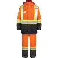 Ensemble de pluie haute visibilit&eacute; en tissu 150 deniers, Polyester, Petit, Orange haute visibilit&eacute; Les Fournitures Industrielles Méga