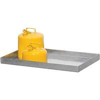 Bac de r&eacute;tention en acier galvanis&eacute;, 48" lo x 18" la x 3" h, Cap. de d&eacute;versement 11 gal. US Les Fournitures Industrielles Méga
