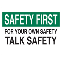 "Talk Safety" Sign, 10" x 14", Aluminum, English Les Fournitures Industrielles Méga