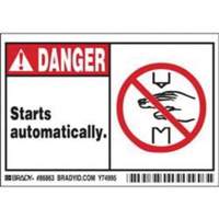 "Danger Starts Automatically" Sign, 3-1/2" x 5", Polyester, English with Pictogram Les Fournitures Industrielles Méga