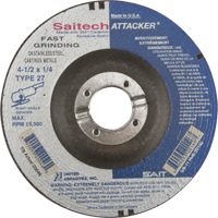 Meule rapide Saitech Attacker, 4-1/2" x 1/4", Arbre 7/8", Oxyde d'aluminium/C&eacute;ramique, Type 27 Les Fournitures Industrielles Méga