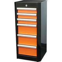Coffre &agrave; outils lat&eacute;ral, 6 tiroirs, 16" la x 18" p x 34" h, Noir/Orange Les Fournitures Industrielles Méga