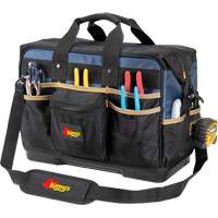 Molded Base Contractor's Closed-Top Tool Bag, Ballistic Polyester, 29 Pockets, Black/Blue Les Fournitures Industrielles Méga