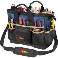 Molded Base Big-Mouth Tote Tool Bag, Ballistic Polyester, 23 Pockets, Black/Blue Les Fournitures Industrielles Méga