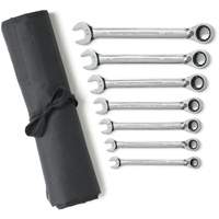 72-Tooth 12 Point Reversible Ratcheting SAE Wrench Set with Tool Roll, Combination, 7 Pieces, Imperial Les Fournitures Industrielles Méga