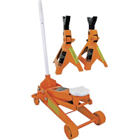 Cric datelier 3 tonnes avec paires de chandelles pour v&eacute;hicule de 3 tonnes, 2,5 tonne(s) Capacit&eacute;, 5" Abaiss&eacute;e, 19-1/4" &eacute;lev&eacute;e, Hydraulique &agrave; main Les Fournitures Industrielles Méga