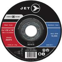 Meules &agrave; tronçonner Power Xtreme pour des meuleuses &agrave; angle — pour acier/acier inoxydable, 6" x 1/16", Arbre de 7/8", Type 27, 10 200 Tr/min Les Fournitures Industrielles Méga