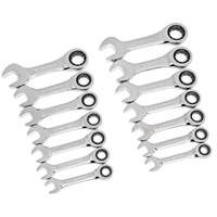 72-Tooth 12 Point Stubby Wrench Set, Ratcheting Combination, 14 Pieces, Imperial and Metric Les Fournitures Industrielles Méga