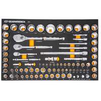 Jeu d'outils SAE/m&eacute;triques pour m&eacute;canicien &agrave; 90 dents 1/4", 3/8" & 1/2" avec plateau de rangement en mousse Les Fournitures Industrielles Méga