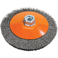 Brosse soucoupe &agrave; fils nou&eacute;s torsad&eacute;s, Dia. 5", Fils 0,02", Arbre 5/8"-11, Acier Les Fournitures Industrielles Méga