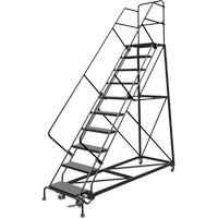 Safety Slope Rolling Ladder, 9 Steps, Perforated, 50° Incline, 90" High Les Fournitures Industrielles Méga