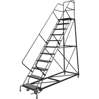 Safety Slope Rolling Ladder, 11 Steps, Perforated, 50° Incline, 110" High Les Fournitures Industrielles Méga