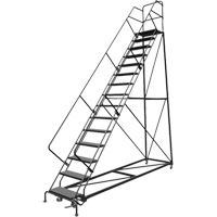 Safety Slope Rolling Ladder, 15 Steps, Perforated, 50° Incline, 150" High Les Fournitures Industrielles Méga