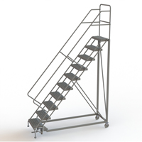 Safety Slope Rolling Ladder, 10 Steps, Serrated, 50° Incline, 100" High Les Fournitures Industrielles Méga