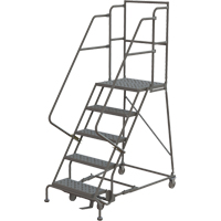 Deep Top Step Rolling Ladder, 5 Steps, 16" Step Width, 50" Platform Height, Steel Les Fournitures Industrielles Méga