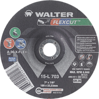 Meules &agrave; moyeu d&eacute;port&eacute; Flexcut, 7", 36 Grain, Oxyde d'aluminium, 7/8", 8600 Tr/min, Type 29 Les Fournitures Industrielles Méga