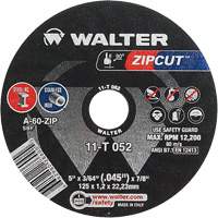 Zipcut Cut-Off Wheel, 5" x 3/64", 7/8" Arbor, Type 1, Aluminum Oxide, 12200 RPM Les Fournitures Industrielles Méga