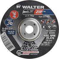 Disque de meulage et de tronçonnage Zip, 3" x 1/13", Arbre de 3/8", Type 27, Grain de 60, Oxyde d'aluminium Les Fournitures Industrielles Méga