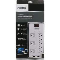 Limiteurs de surtension avec chargeur USB, 8 Prises, 2400 J, 1875 W, Cordon 6' Les Fournitures Industrielles Méga