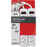 Barre multiprise limiteur de surtension, paquet de 2, 6 Prises, 400 J, 1875 W, Cordon 1,5' Les Fournitures Industrielles Méga