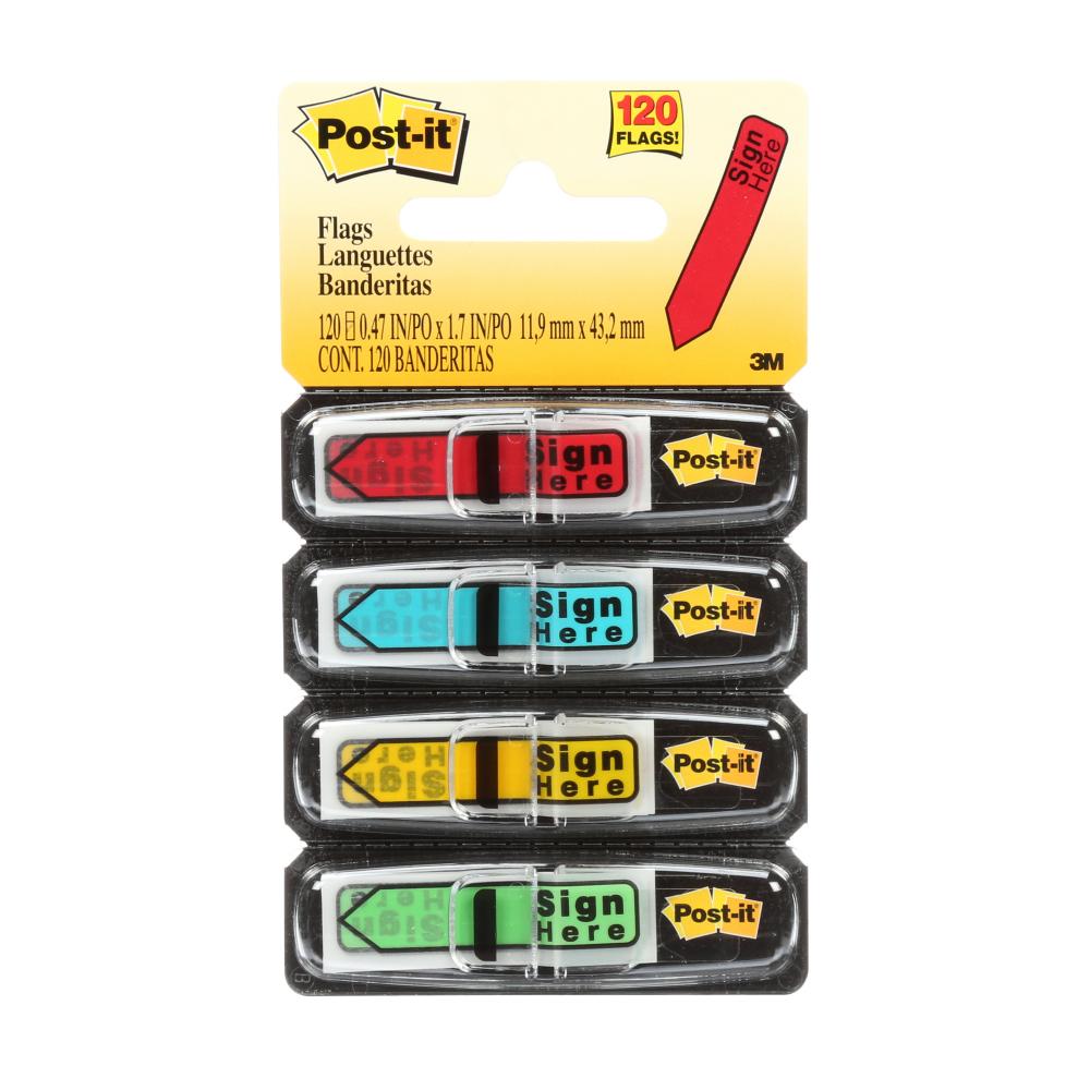 Languettes adhésives 684-SH Post-it® avec message, « Signez ici », 11,9 mm x 43,2 mm (0,47 po x 1,7 