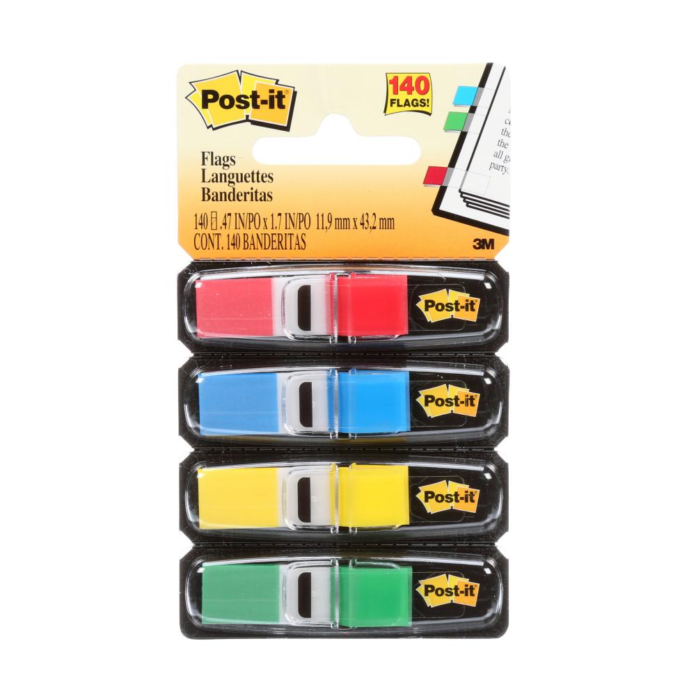 Languettes adhésives 683-4 Post-it®, couleurs assorties, 11,9 mm x 43,2 mm (0,47 po x 1,7 po), 140/p