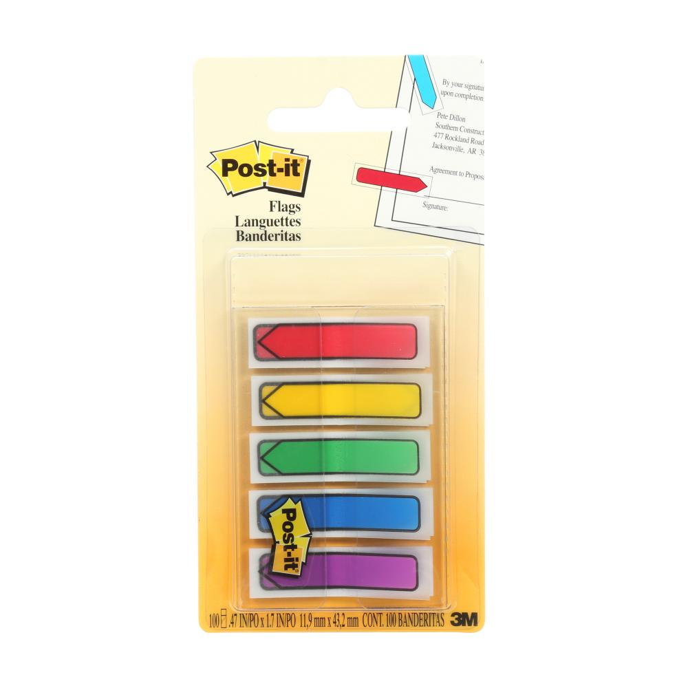 Languettes adhésives fléchées 684-ARR1 Post-it®, couleurs primaires assorties, 11,9 mm x 43,2 mm (0,